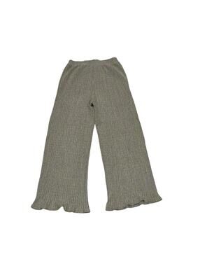 Zara Textured Knit Pants Womens M Wide Leg Lettuce Lounge Hem Black White